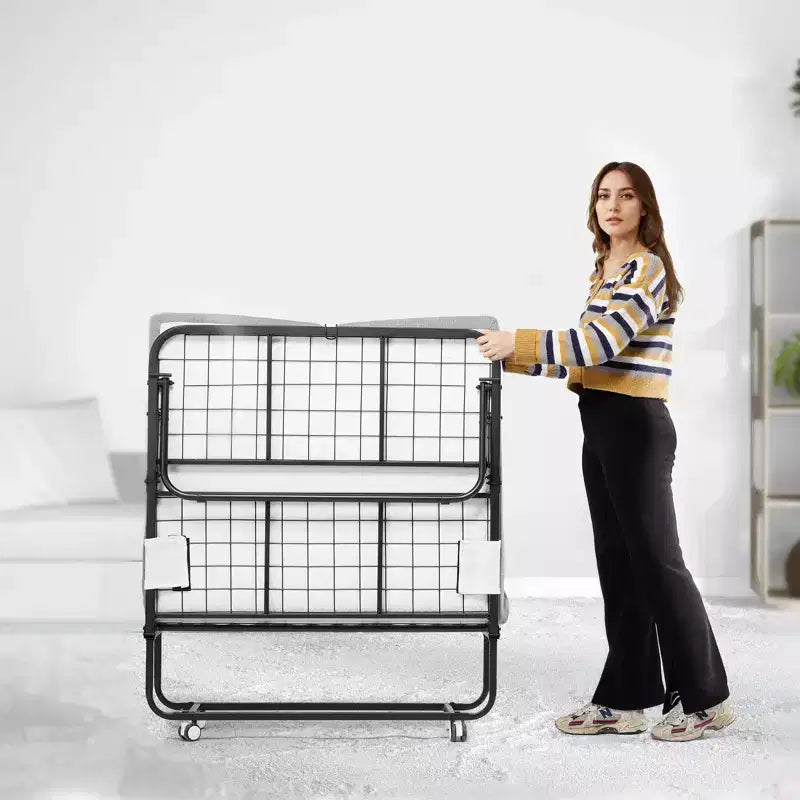 Lit d'appoint pliant, 96,5 cm x 190,5 cm avec matelas de 12,7 cm, lit pliant double avec cadre métallique robuste et matelas en mousse à mémoire de forme