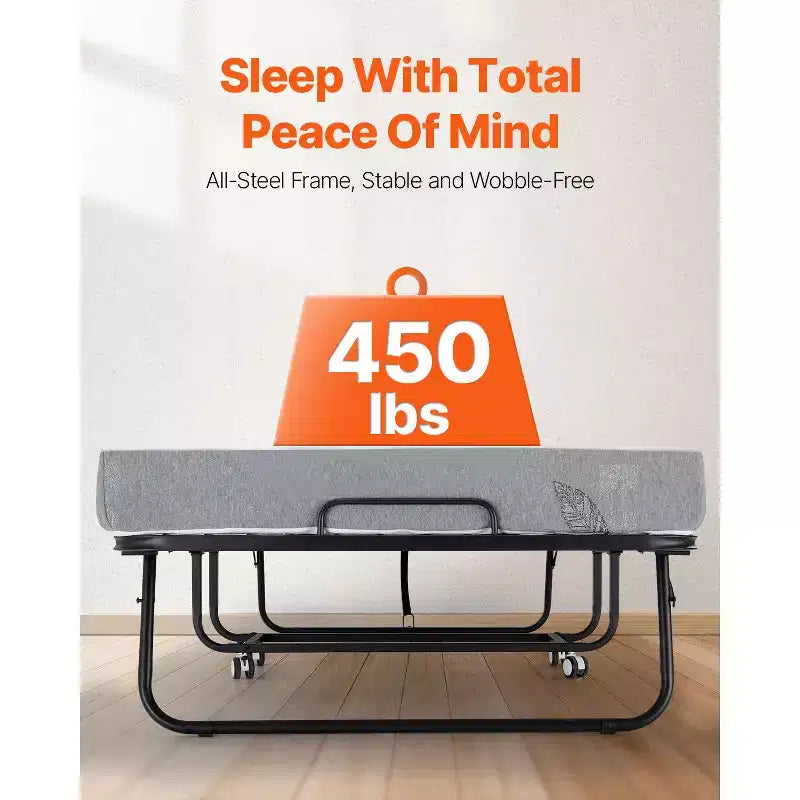 Lit d'appoint pliant, 96,5 cm x 190,5 cm avec matelas de 12,7 cm, lit pliant double avec cadre métallique robuste et matelas en mousse à mémoire de forme