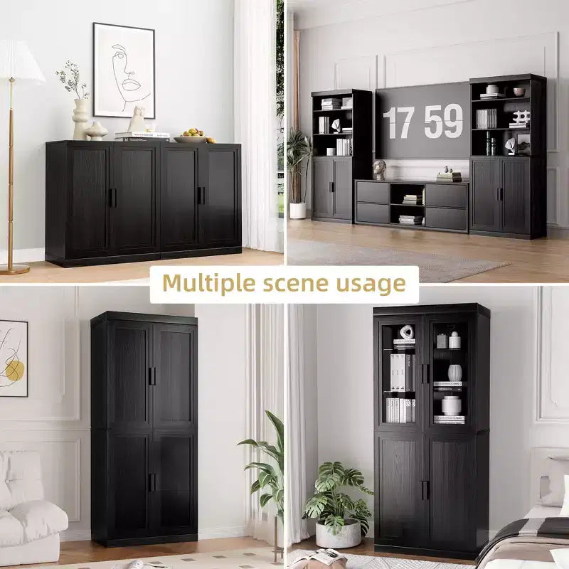 Buffet et armoire empilables en bois massif avec étagères réglables