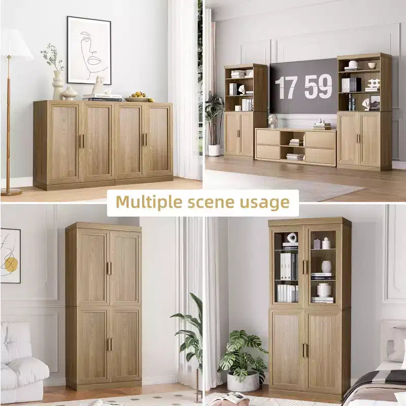 Buffet et armoire empilables en bois massif avec étagères réglables