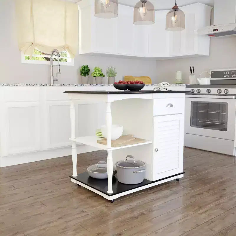 Îlot de cuisine roulant avec rangement - Blanc
