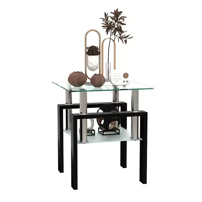 Table basse d'appoint carrée moderne en verre trempé 1 pièce, pour salon, transparente/noire