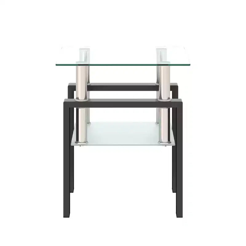 Table basse d'appoint carrée moderne en verre trempé 1 pièce, pour salon, transparente/noire