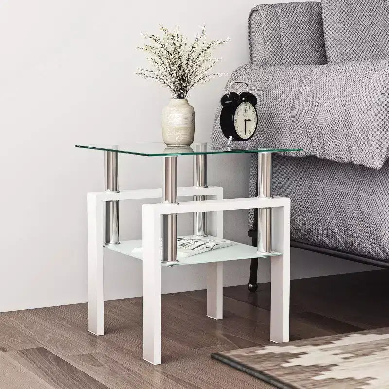 Table basse d'appoint carrée moderne en verre trempé 1 pièce, pour salon, transparente/noire