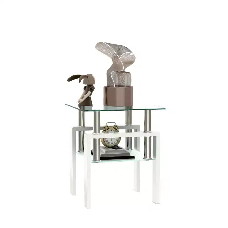 Table basse d'appoint carrée moderne en verre trempé 1 pièce, pour salon, transparente/noire