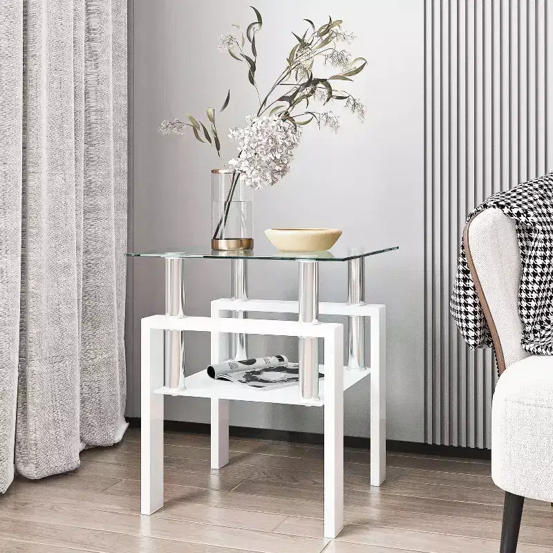 Table basse d'appoint carrée moderne en verre trempé 1 pièce, pour salon, transparente/noire