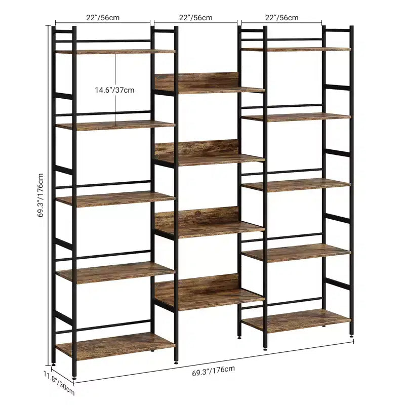5 Tier Book Shelf, Vintage Storage Rack with Open Shelves, Metal Frame, Freestanding Storage Shelf, for Living Room, Home, Office