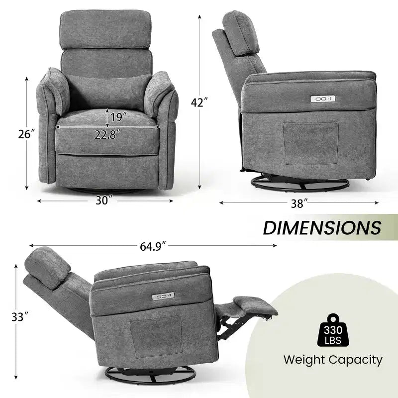 Fauteuil inclinable pivotant et coulissant avec appuie-têtes et accoudoirs réglables