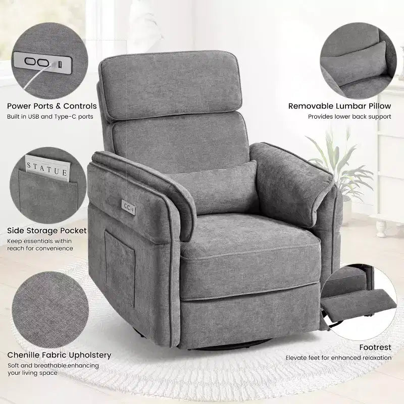 Fauteuil inclinable pivotant et coulissant avec appuie-têtes et accoudoirs réglables
