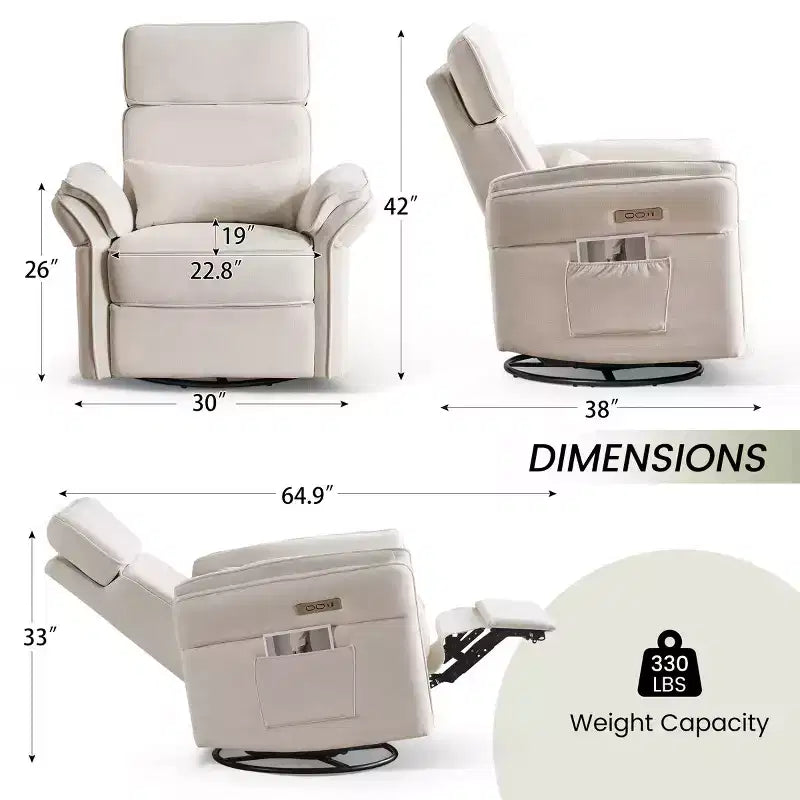 Fauteuil inclinable pivotant et coulissant avec appuie-têtes et accoudoirs réglables