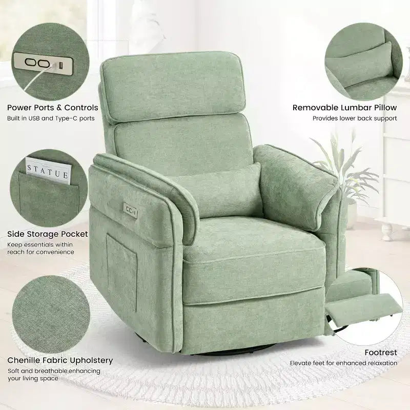 Fauteuil inclinable pivotant et coulissant avec appuie-têtes et accoudoirs réglables