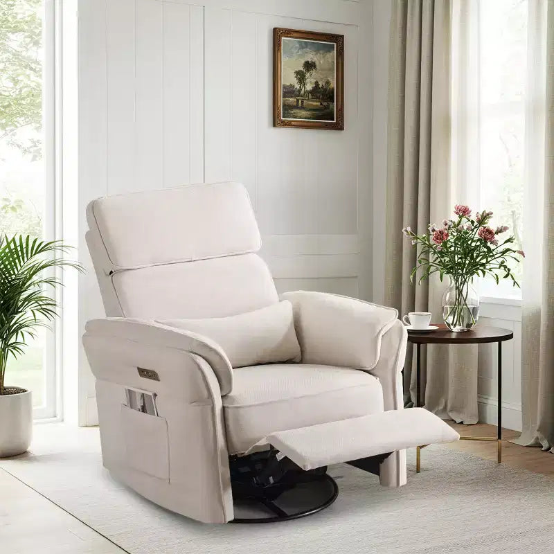 Fauteuil inclinable pivotant et coulissant avec appuie-têtes et accoudoirs réglables