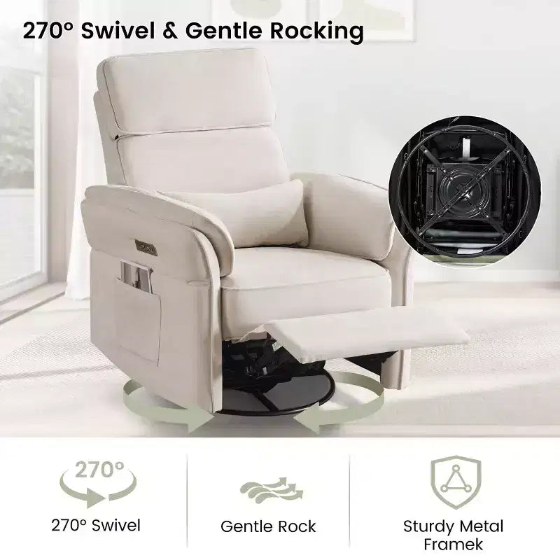 Fauteuil inclinable pivotant et coulissant avec appuie-têtes et accoudoirs réglables
