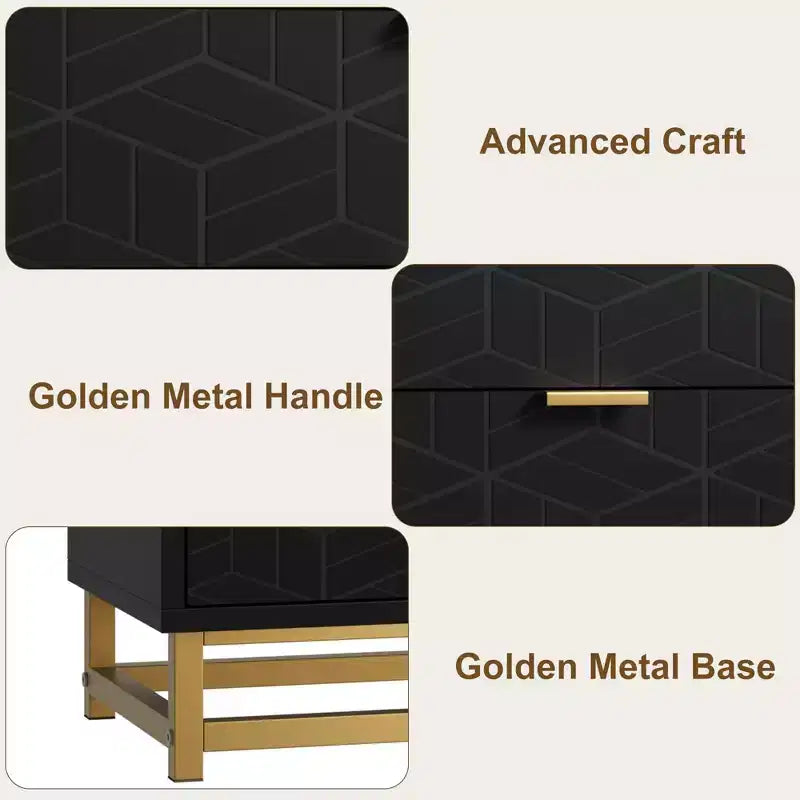 Commode pour Chambre à Coucher, Grande Commode de Rangement de 136 cm, Commode à 6 Tiroirs avec Poignées et Pieds en Métal Doré, Commodes à Tiroirs