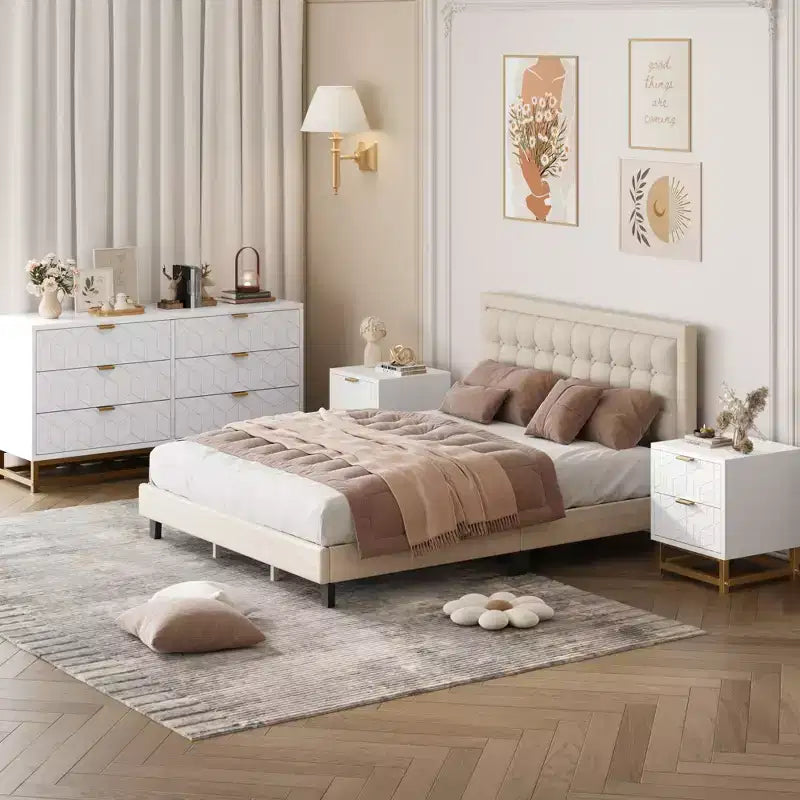 Commode pour Chambre à Coucher, Grande Commode de Rangement de 136 cm, Commode à 6 Tiroirs avec Poignées et Pieds en Métal Doré, Commodes à Tiroirs