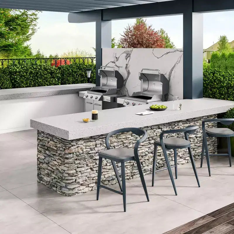 Ensemble de 2 tabourets de bar d'extérieur hauteur comptoir, mobilier de bar tout temps pour cuisine ou extérieur