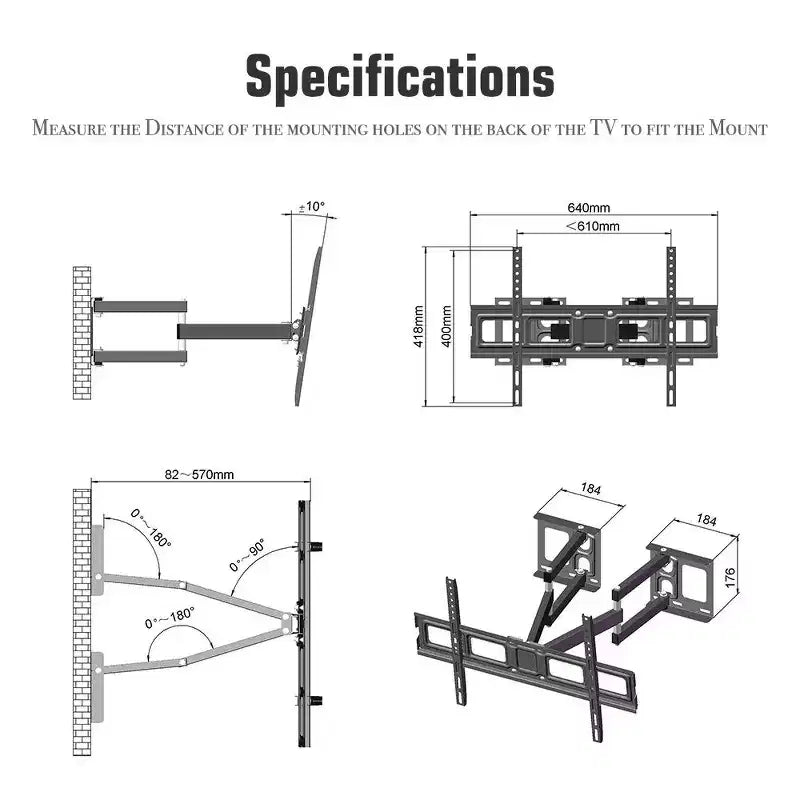 Support mural TV d'angle inclinable et orientable pour TV de 32 à 70 po