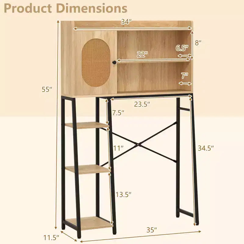 Meuble de rangement WC au-dessus des toilettes, Organisateur de toilettes peu encombrant avec porte en rotin PE