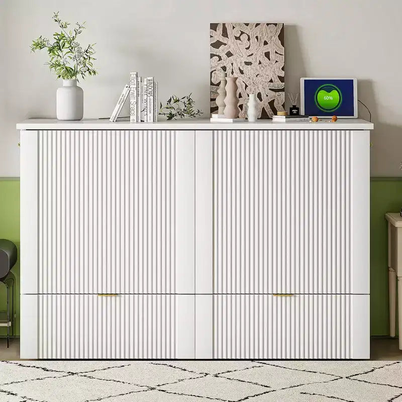 Lit escamotable grand format avec tiroir, prises et ports USB, conception à structure de poulie