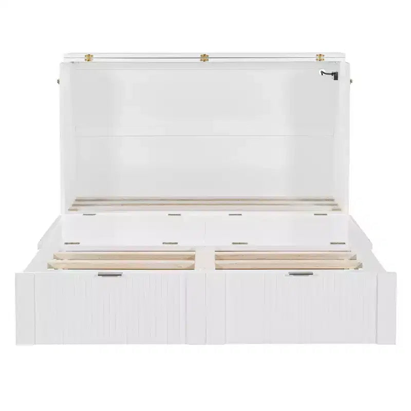 Lit escamotable grand format avec tiroir, prises et ports USB, conception à structure de poulie