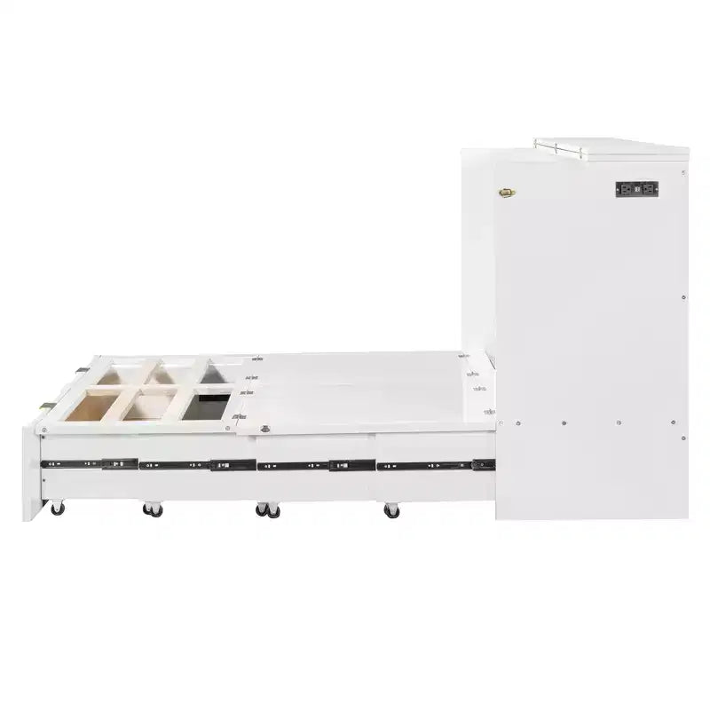 Lit escamotable grand format avec tiroir, prises et ports USB, conception à structure de poulie