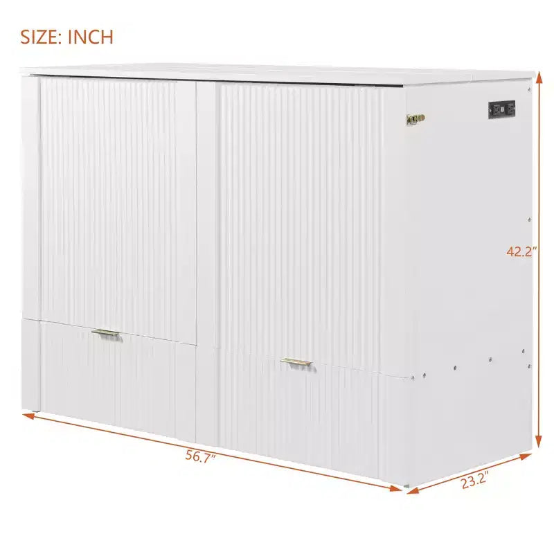 Lit escamotable grand format avec tiroir, prises et ports USB, conception à structure de poulie
