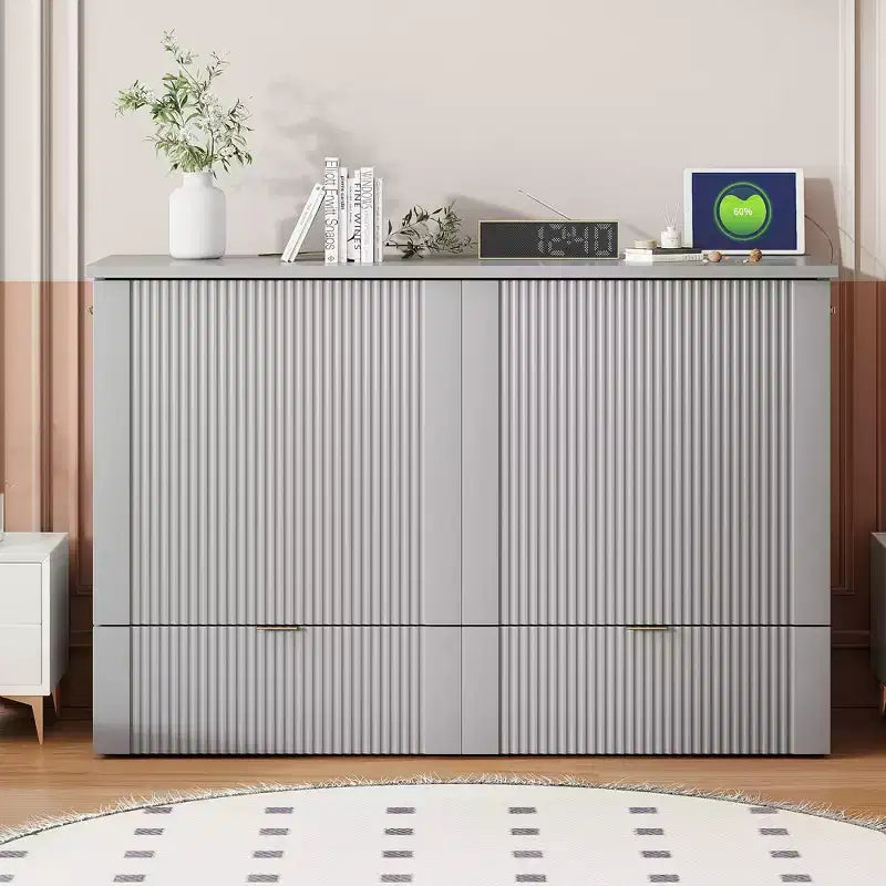 Lit escamotable grand format avec tiroir, prises et ports USB, conception à structure de poulie