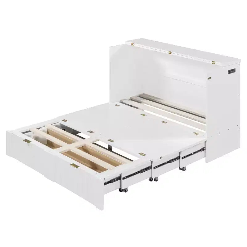 Lit escamotable grand format avec tiroir, prises et ports USB, conception à structure de poulie