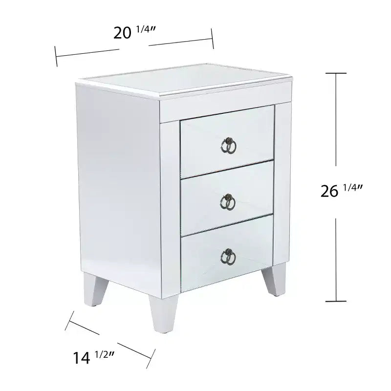 Table de chevet avec tiroirs en miroir - Argent