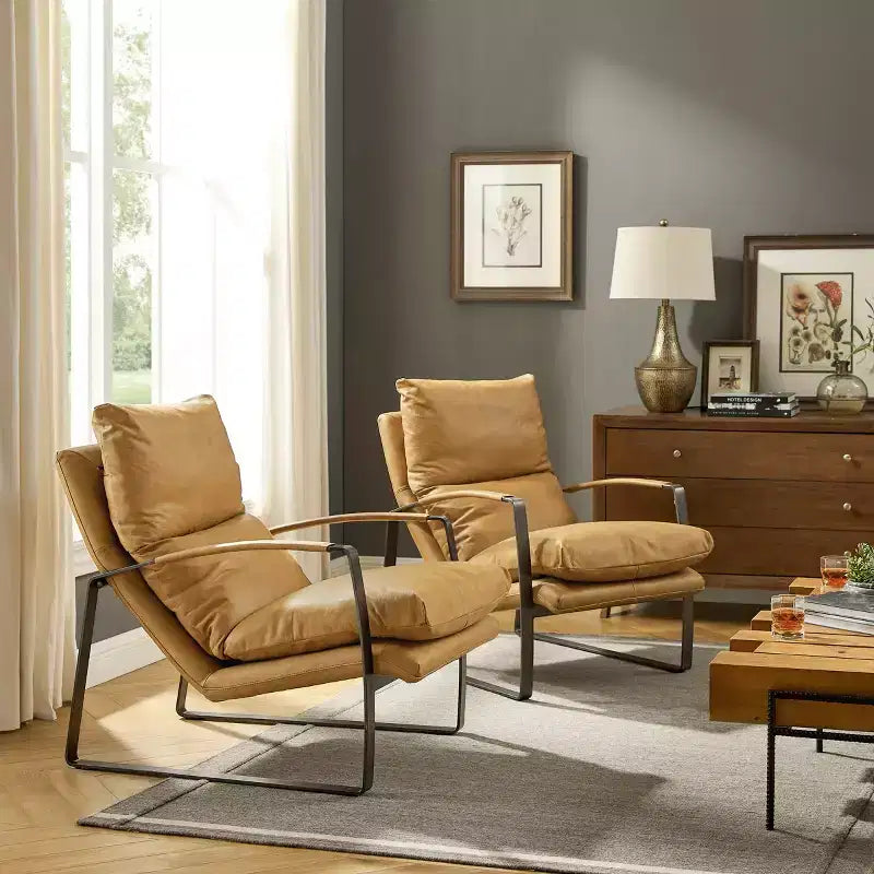 Fauteuil d'appoint en cuir véritable confortable et luxueux