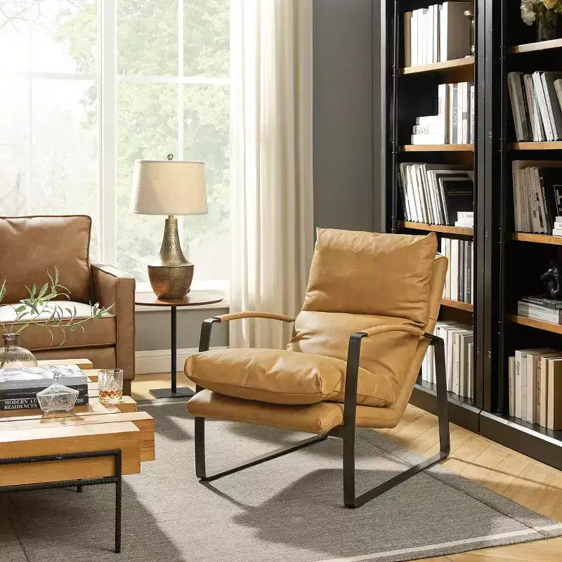 Fauteuil d'appoint en cuir véritable confortable et luxueux