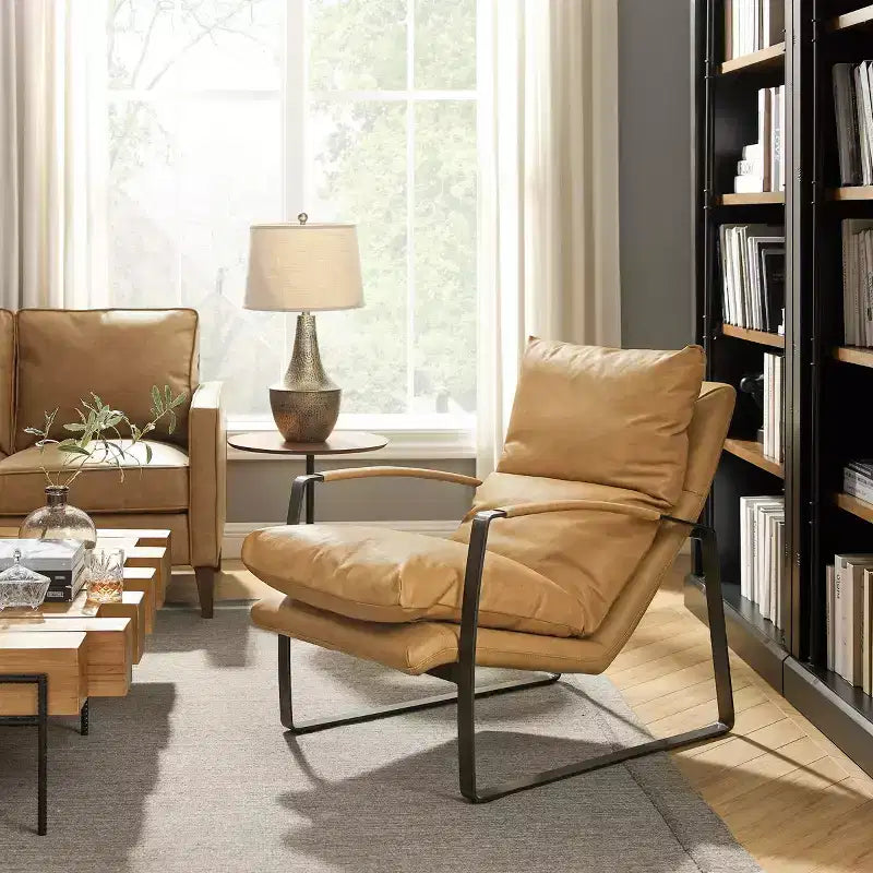 Fauteuil d'appoint en cuir véritable confortable et luxueux