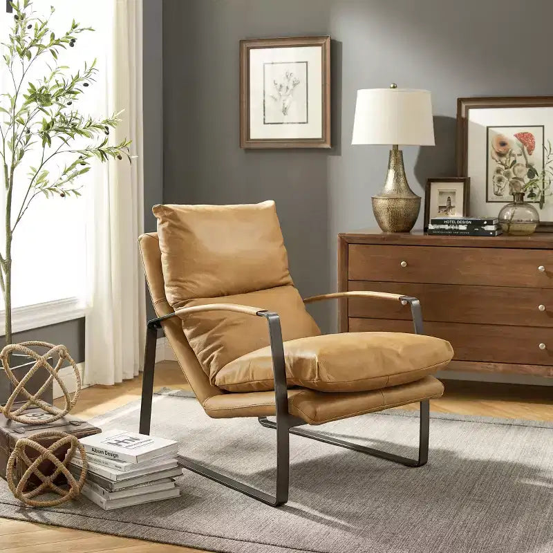 Fauteuil d'appoint en cuir véritable confortable et luxueux