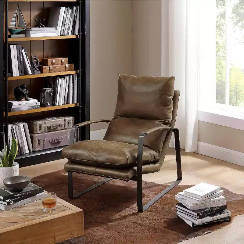 Fauteuil d'appoint en cuir véritable confortable et luxueux