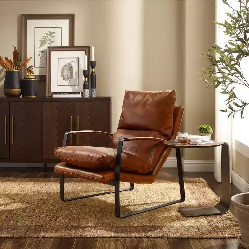 Fauteuil d'appoint en cuir véritable confortable et luxueux