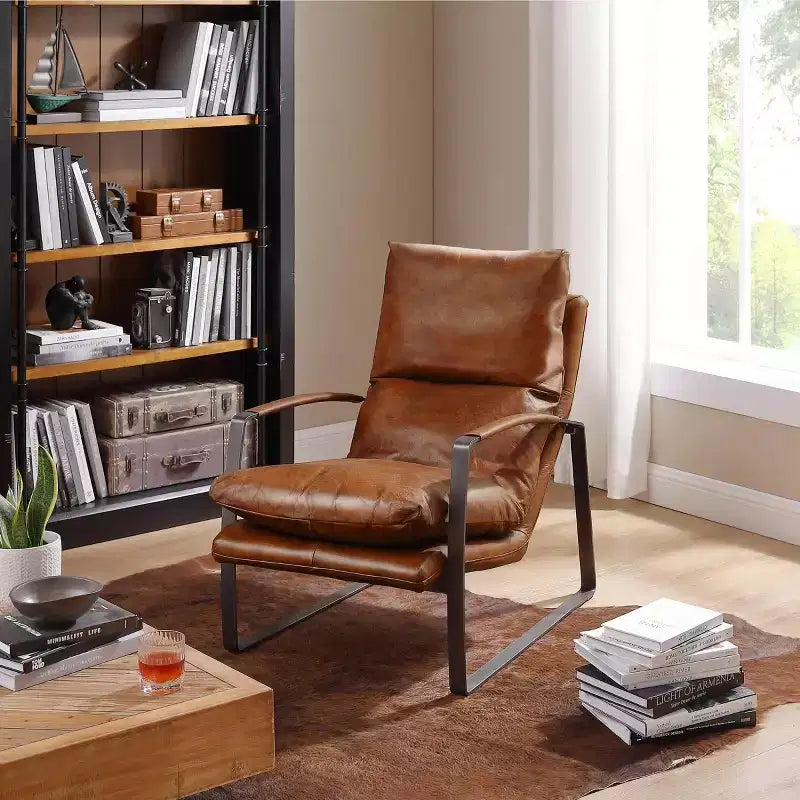 Fauteuil d'appoint en cuir véritable confortable et luxueux