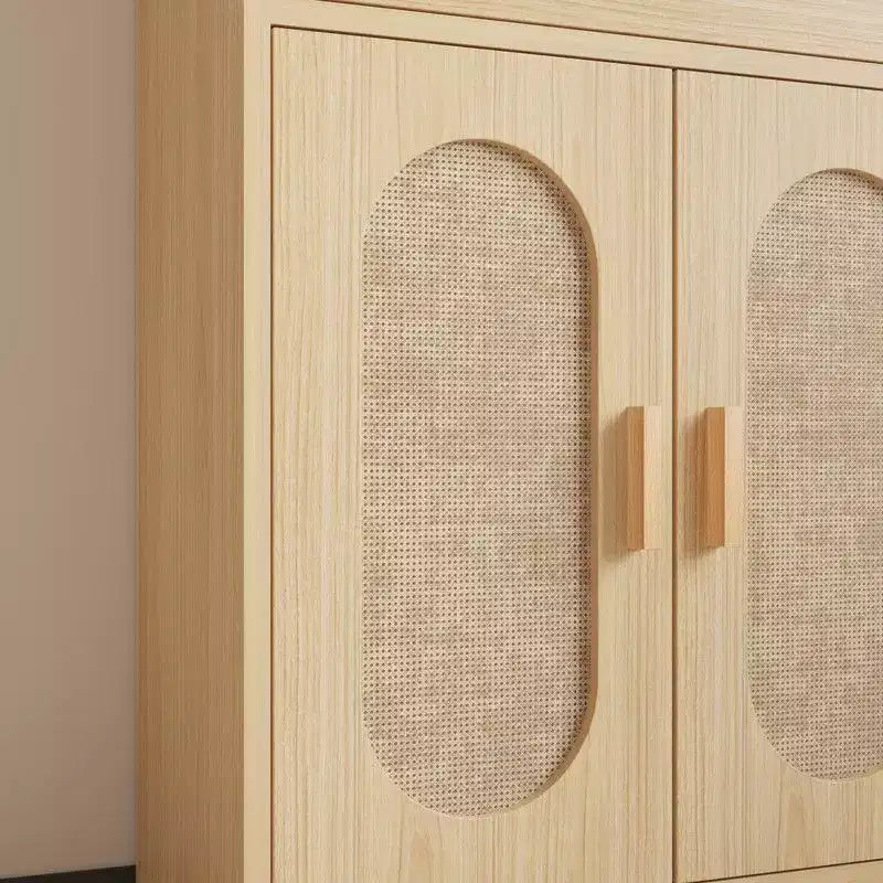 Vitrine en rotin clair avec 3 étagères, 1 tiroir, 2 portes, H 180 cm