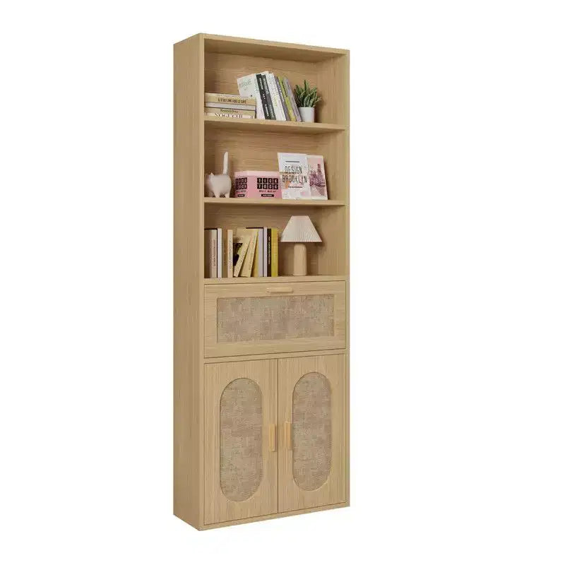Vitrine en rotin clair avec 3 étagères, 1 tiroir, 2 portes, H 180 cm