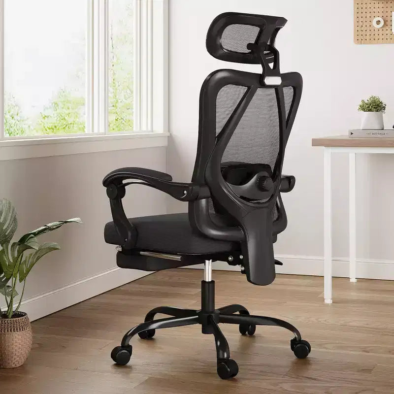 Chaise de Bureau Ergonomique en Maille - Avec Appui-tête, Soutien Lombaire et Repose-pieds pour Bureau à Domicile et Étude (Noir)