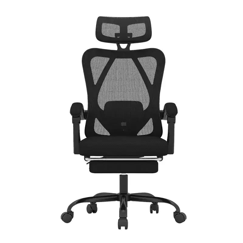 Chaise de Bureau Ergonomique en Maille - Avec Appui-tête, Soutien Lombaire et Repose-pieds pour Bureau à Domicile et Étude (Noir)