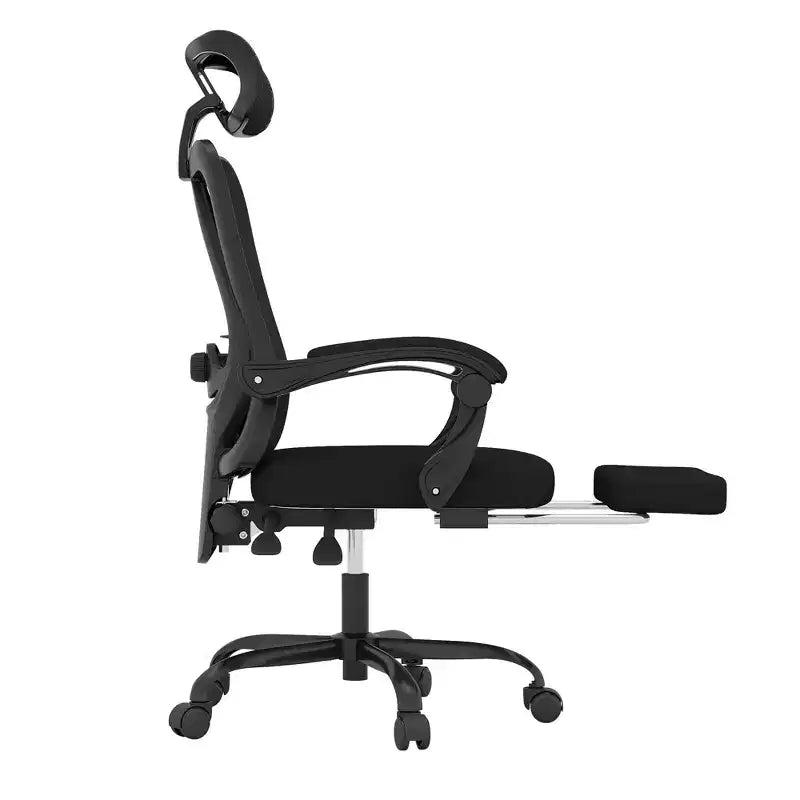 Chaise de Bureau Ergonomique en Maille - Avec Appui-tête, Soutien Lombaire et Repose-pieds pour Bureau à Domicile et Étude (Noir)