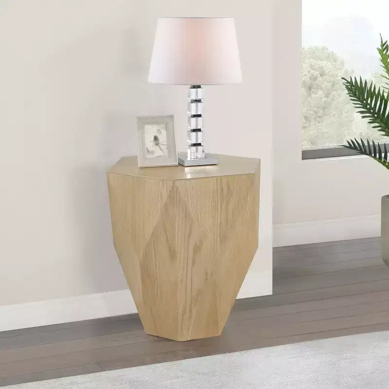 Table d'appoint hexagonale en placage de chêne