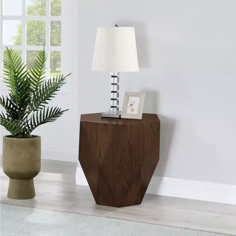 Table d'appoint hexagonale en placage de chêne