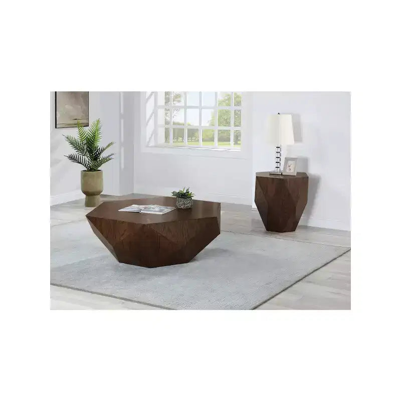 Table d'appoint hexagonale en placage de chêne