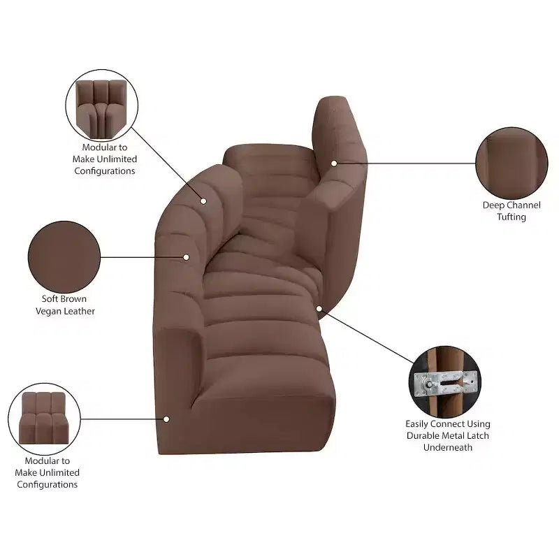 Canapé Modulable Arc en Cuir Végan Marron