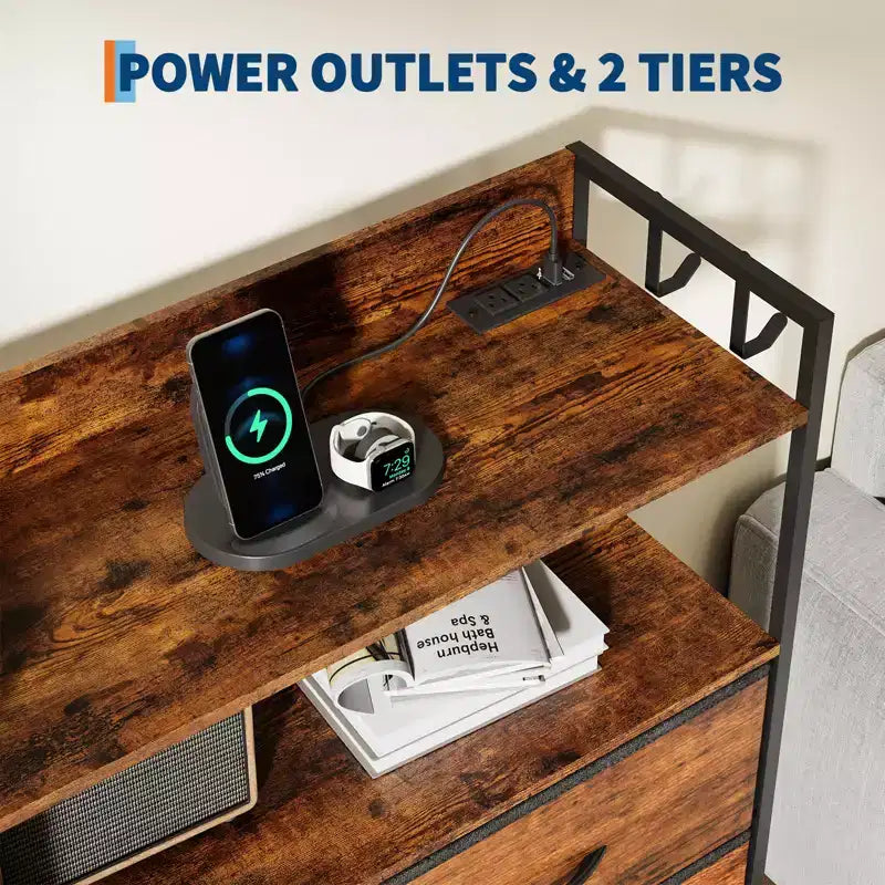 Commode de Rangement 55 avec 8+3 Tiroirs en Tissu, 4 Poches Latérales, Lumières LED et Station de Charge pour Chambre à Coucher