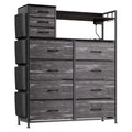 55 Storage Cabinet Dresser with 8+3 Fabric Drawers, 4 Side Pockets, LED Lights & Charging Station for Bedroom