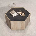 Acekool Industrial Rustic Hexagonal Coffee Table, Oak & Textured Gray Finish, Dual Drawers, Waterproof Top, 31.81x27.56x15.75