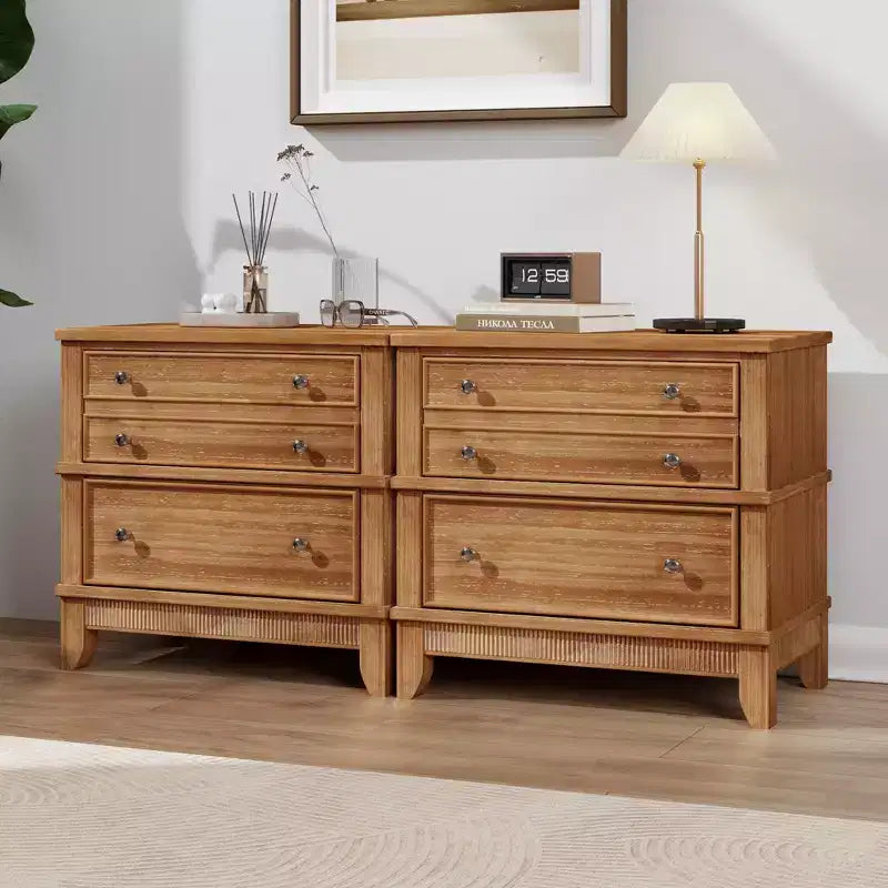 Table de chevet rustique en bois à 3 tiroirs (lot de 2)