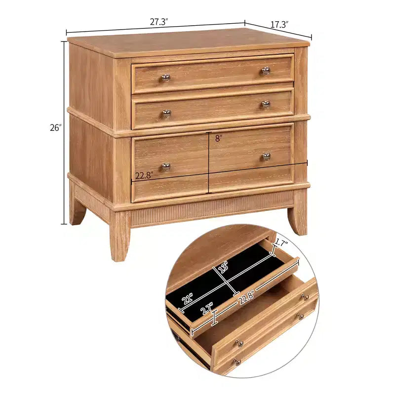 Table de chevet rustique en bois à 3 tiroirs (lot de 2)